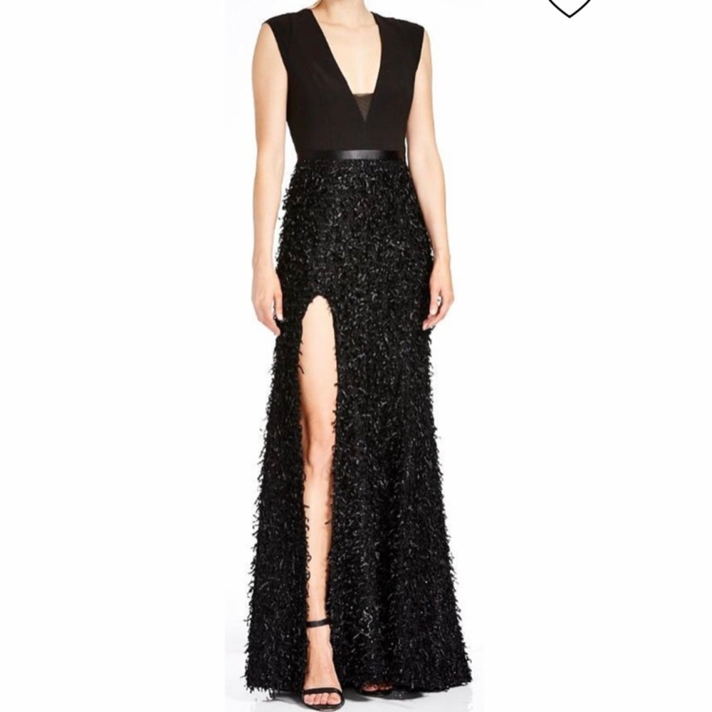 Halston Heritage Sleeveless Feather Boucle Gown
